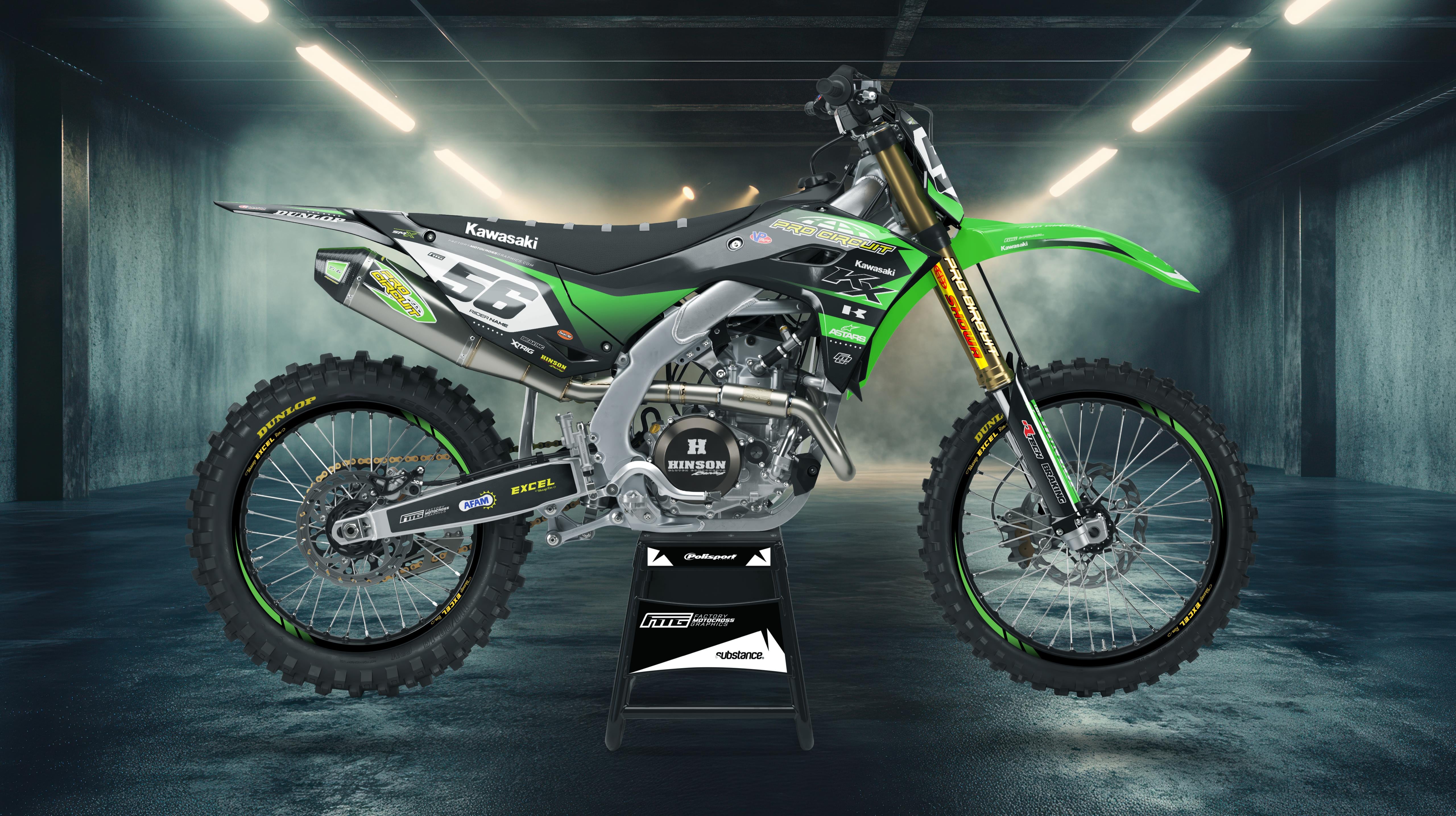 KAWASAKI KXF KX ProCircuit Black & Green Team GRAPHICS KIT FACTORY MOTOCROSS GRAPHICS