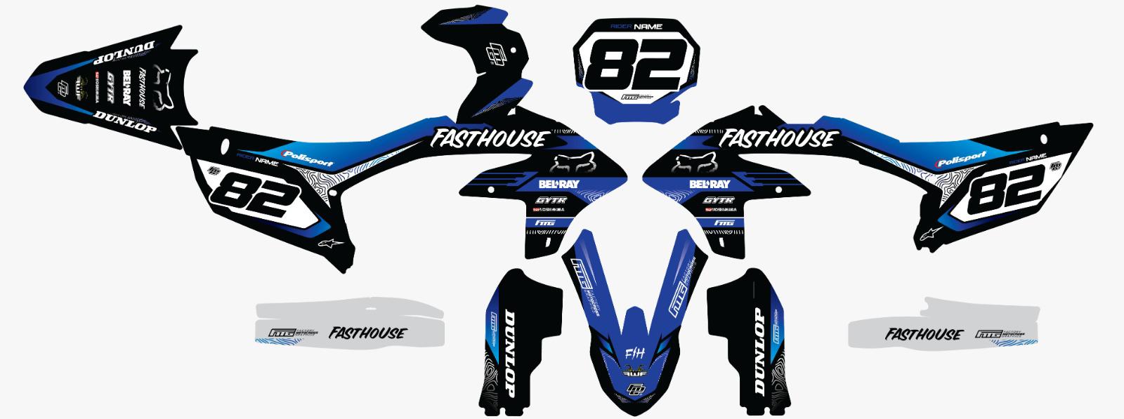 YAMAHA FASTHOUSE ZWART &amp; BLAUWE GRAFISCHE KIT.