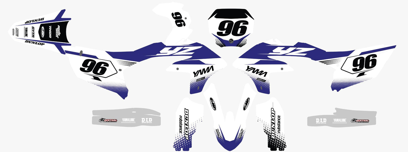 Kit graphique de course Yamaha blanc bleu