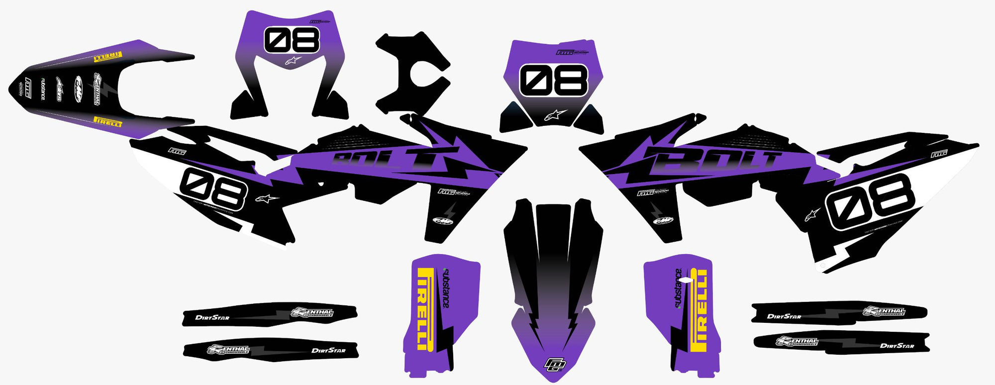 Fits KTM SX / SXF Purple Bolt Graphics Kit