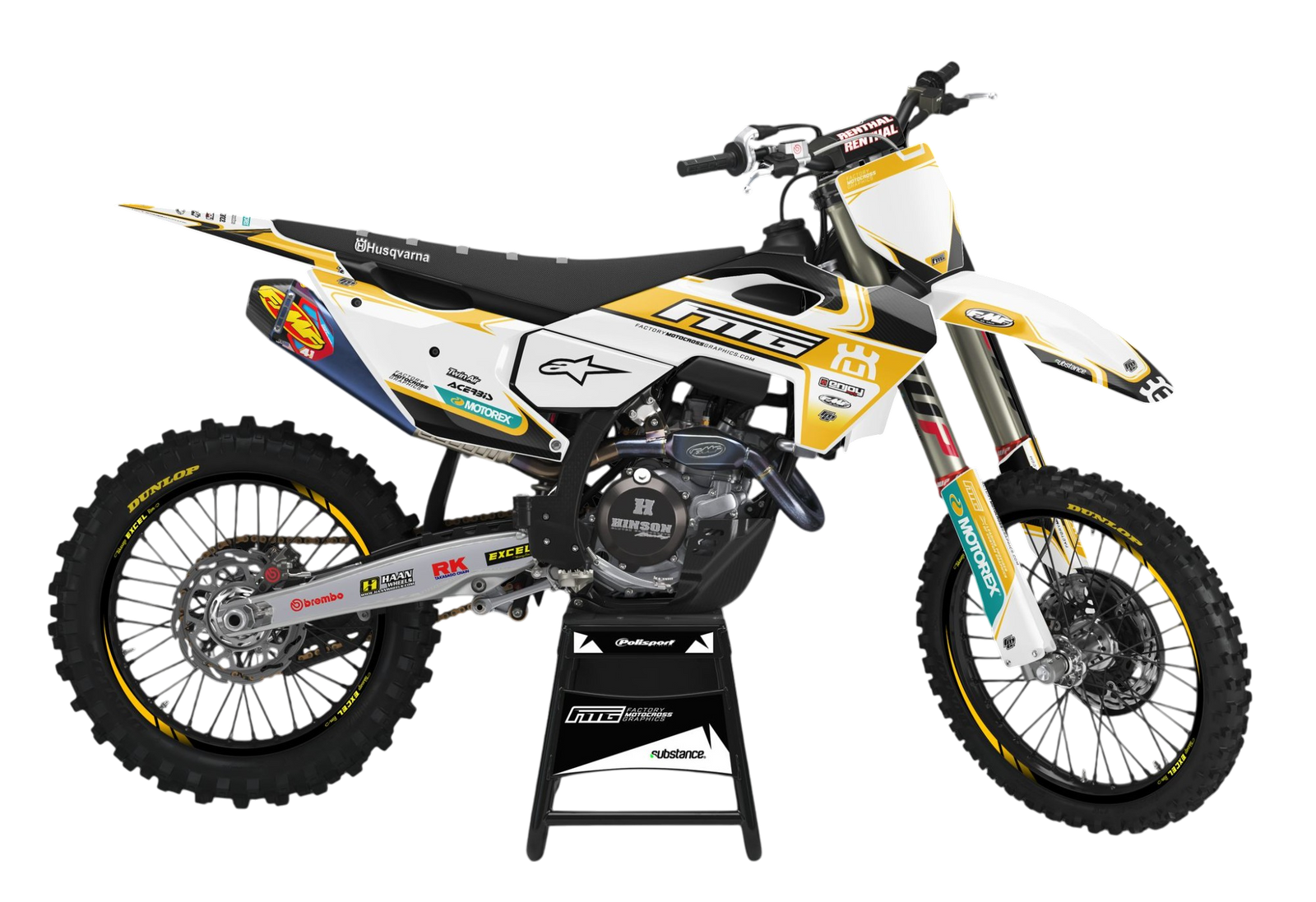 Husqvarna TC / FC / TE / FE / TX / FX Carbon White & Gold Graphics Kit Factory Motocross Graphics